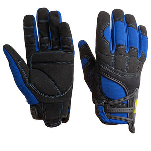 Guante Steelpro Antivibración Azul vista frontal con palma de cuero Protech Underwork.cl