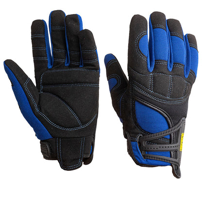 Guante Steelpro Antivibración Azul vista frontal con palma de cuero Protech Underwork.cl