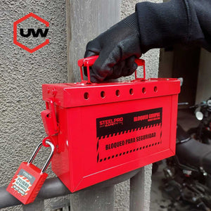 Caja de bloqueo grupal roja Underwork.cl para 12 candados LOTO