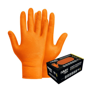 Guante Raven Nitrilo Texturizado Naranjo 8.0 gr (caja 100 unidades) Underwork.cl